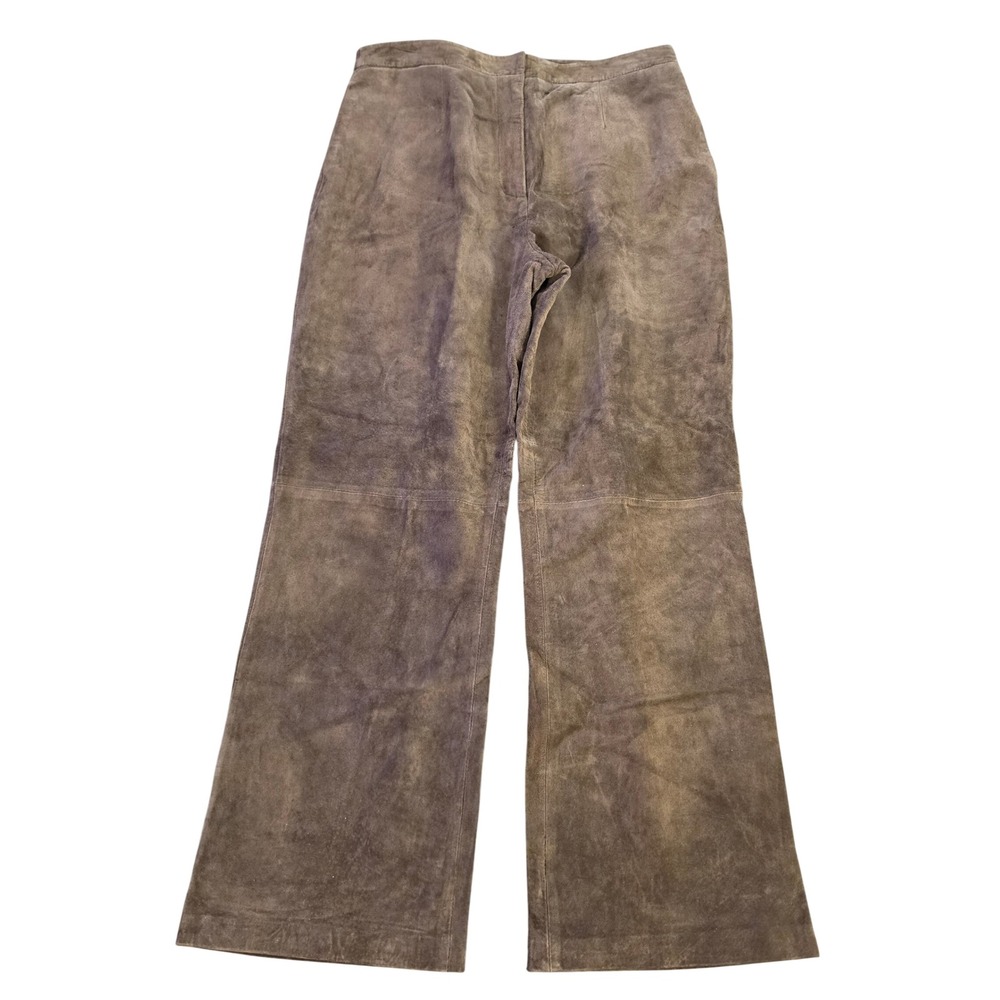 Alfani Petite Brown Suede Leather Pants 32x28 Wide Leg High Rise Vintage 12P